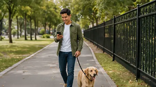 Man Walking Dog Phone